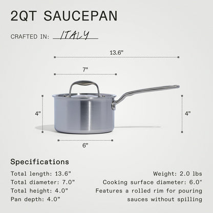 Made In 4 Quart Stainless Clad Saucepan: Professional 5-Ply Construction, Made in Italy for a Lifetime of Plastic-Free Cooking