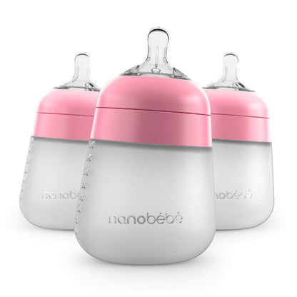 Nanobebe Flexy 9oz Silicone Baby Bottles with Anti-Colic Venting (3-Pack)