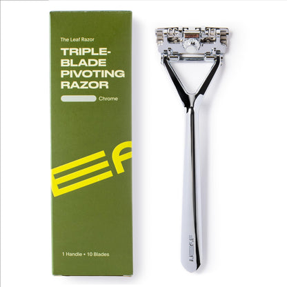 Leaf Shave All-Metal Safety Razor with Flexible Pivoting Head, Plastic-Free Triple-Blade Razor