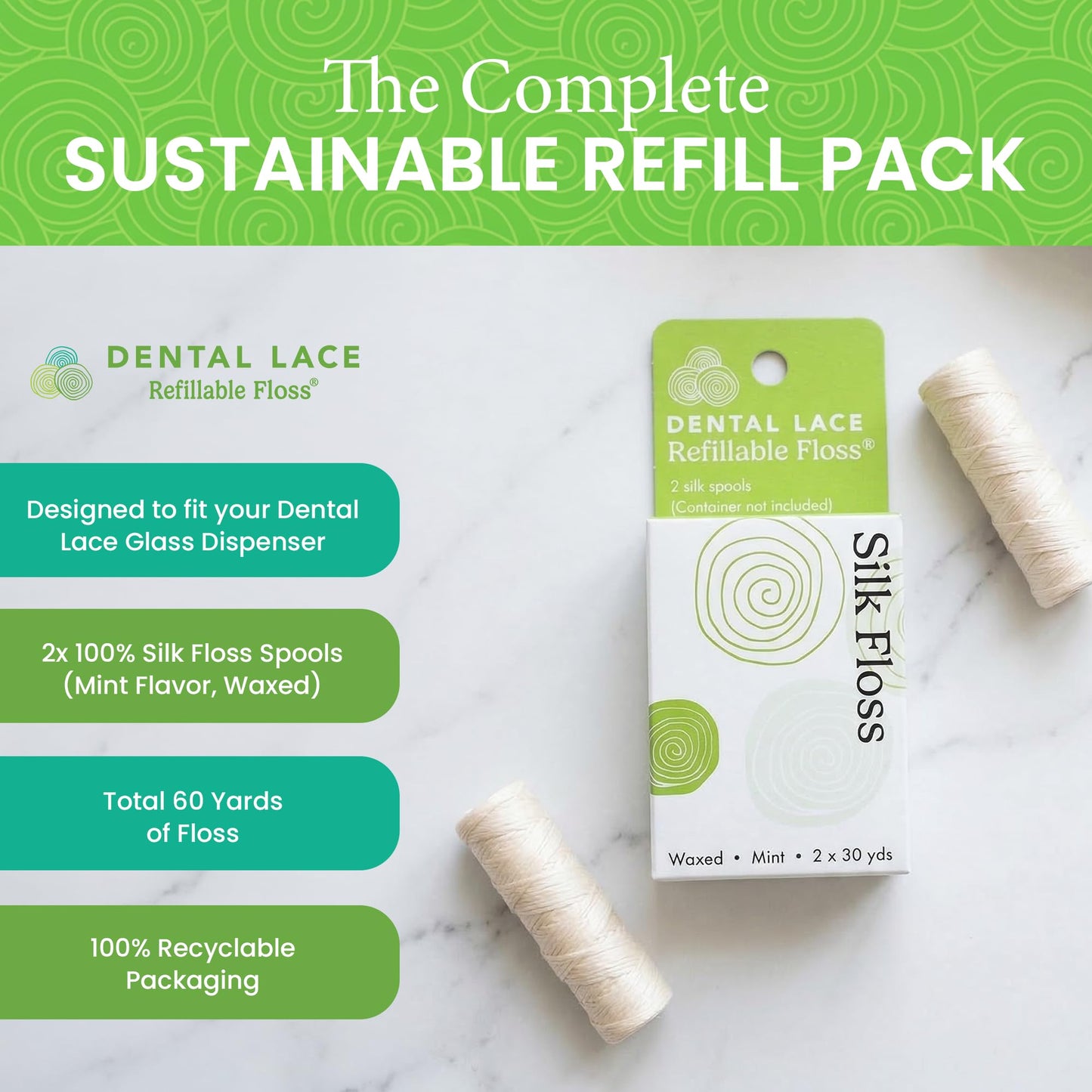 Refillable Silk Dental Floss, PFAS-Free, Glass Container – Dental Lace