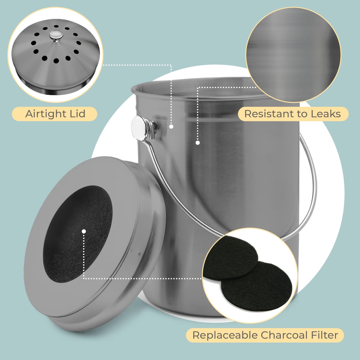 Odorless Indoor Composting: EPICA One-Piece Molded Stainless Bin
