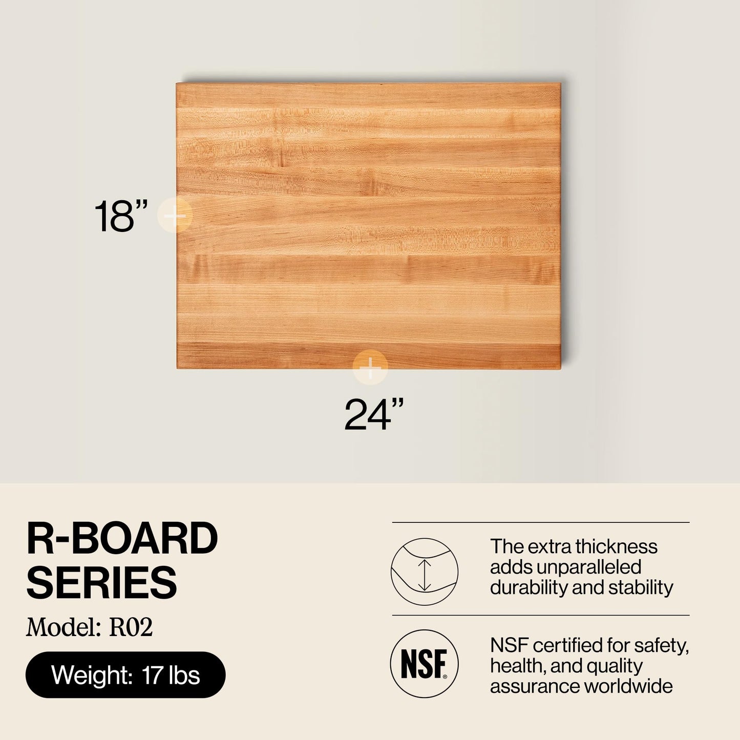 John Boos R-Board Series Maple Cutting Board (24”x18”x1.5”)