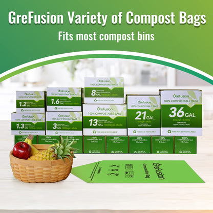 GreFusion 1.2 Gallon Compostable Bags - 125 Count (BPI Certified)