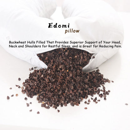 Edomi U-Shaped Adjustable Buckwheat Hull Neck & Shoulder Pillow