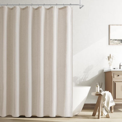 Naturoom Weighted Natural Flax Linen Shower Curtain Set