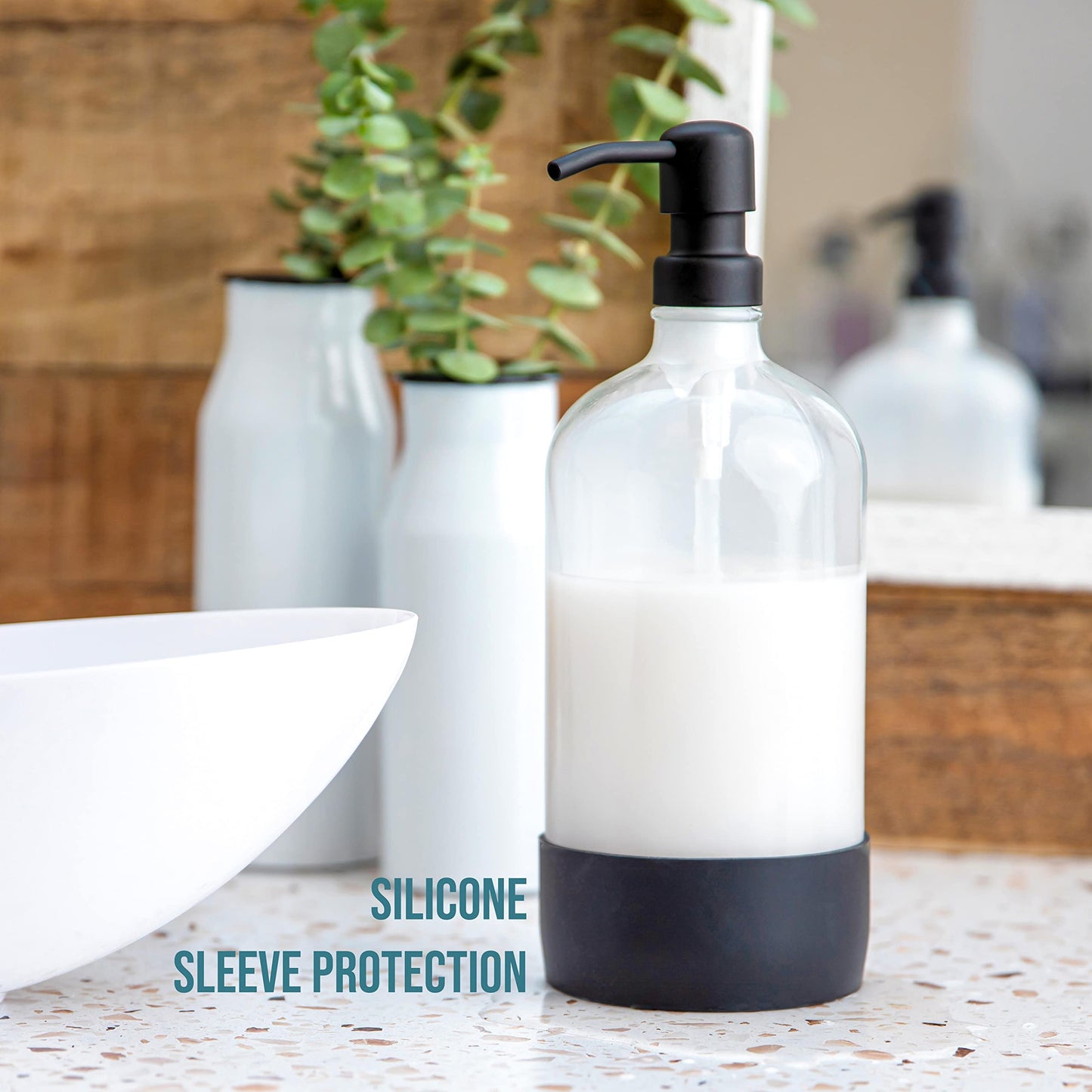 Kitchentoolz 32 oz Glass Pump Bottle with Stainless Steel Pump
