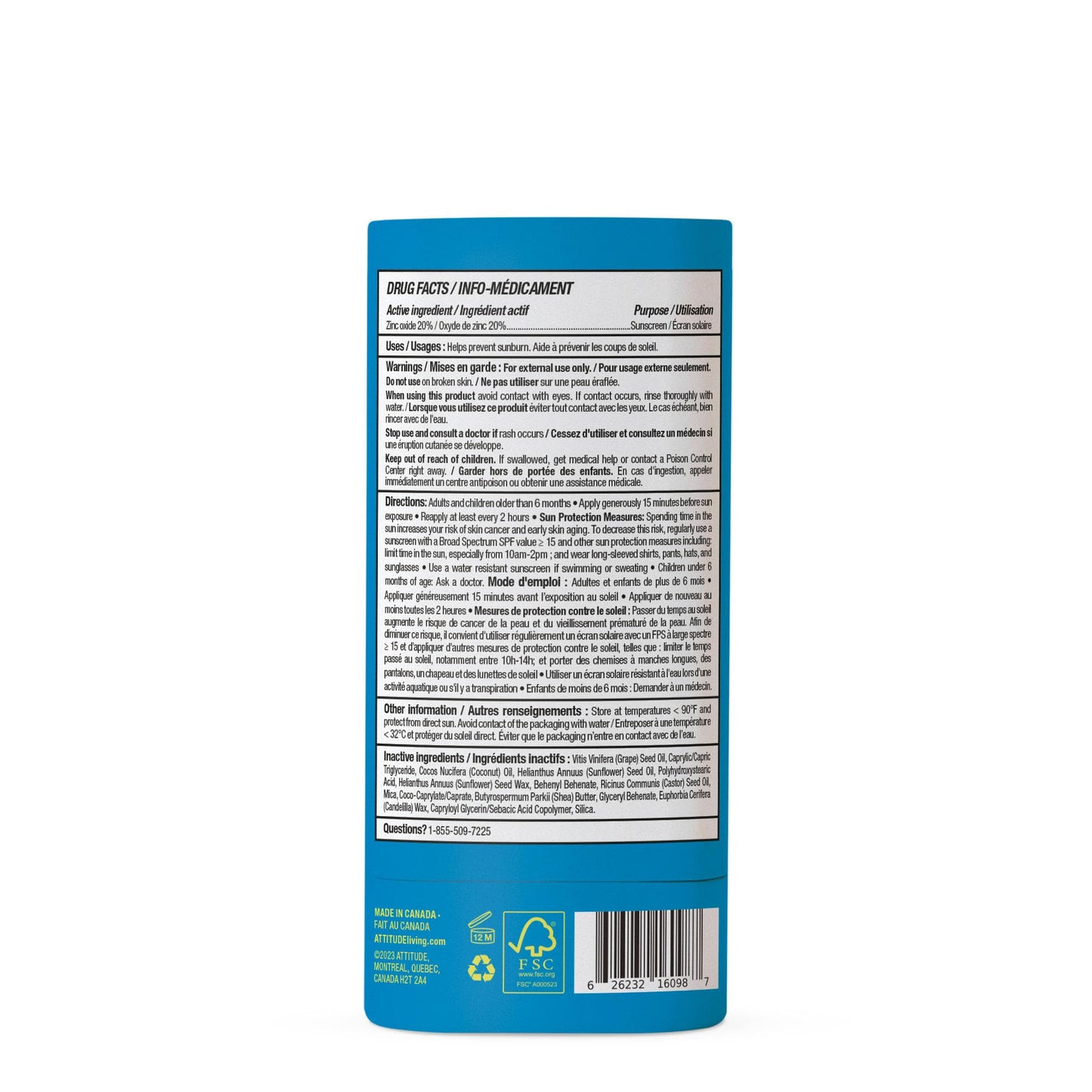 ATTITUDE Mineral Face Sunscreen Stick for Kids, SPF 30, EWG Verified, Plastic-Free, Broad Spectrum UVA/UVB Protection with Zinc Oxide, Dermatologically Tested, Vegan, Unscented, 0.7 Ounce