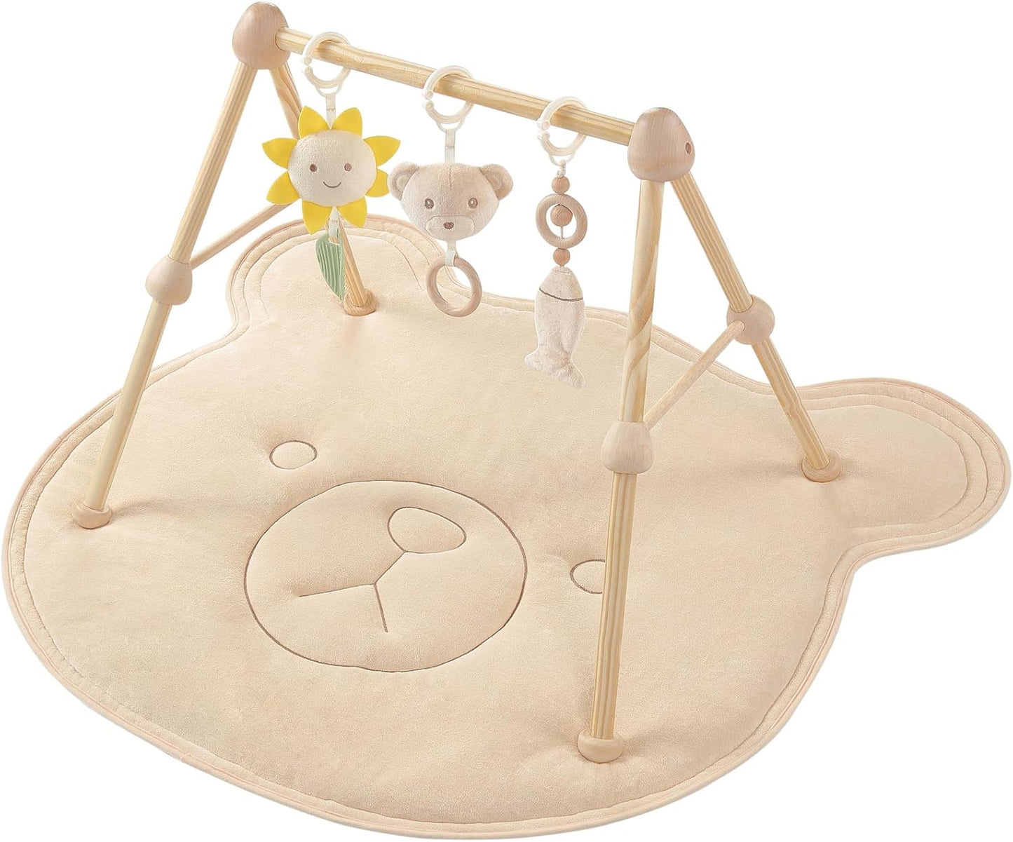 Wooden Baby Play Gym & Activity Mat: Soft Cotton Tummy Time Set