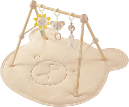 Wooden Baby Play Gym & Activity Mat: Soft Cotton Tummy Time Set