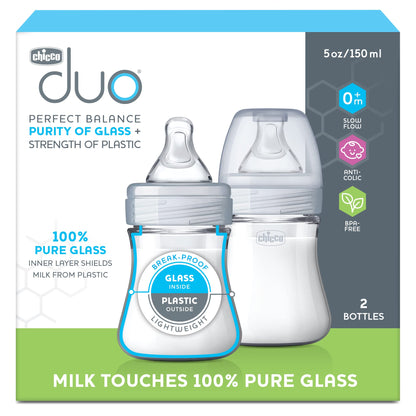 Chicco Duo 5oz Hybrid Baby Bottle with Invinci-Glass Interior (2-Pack)