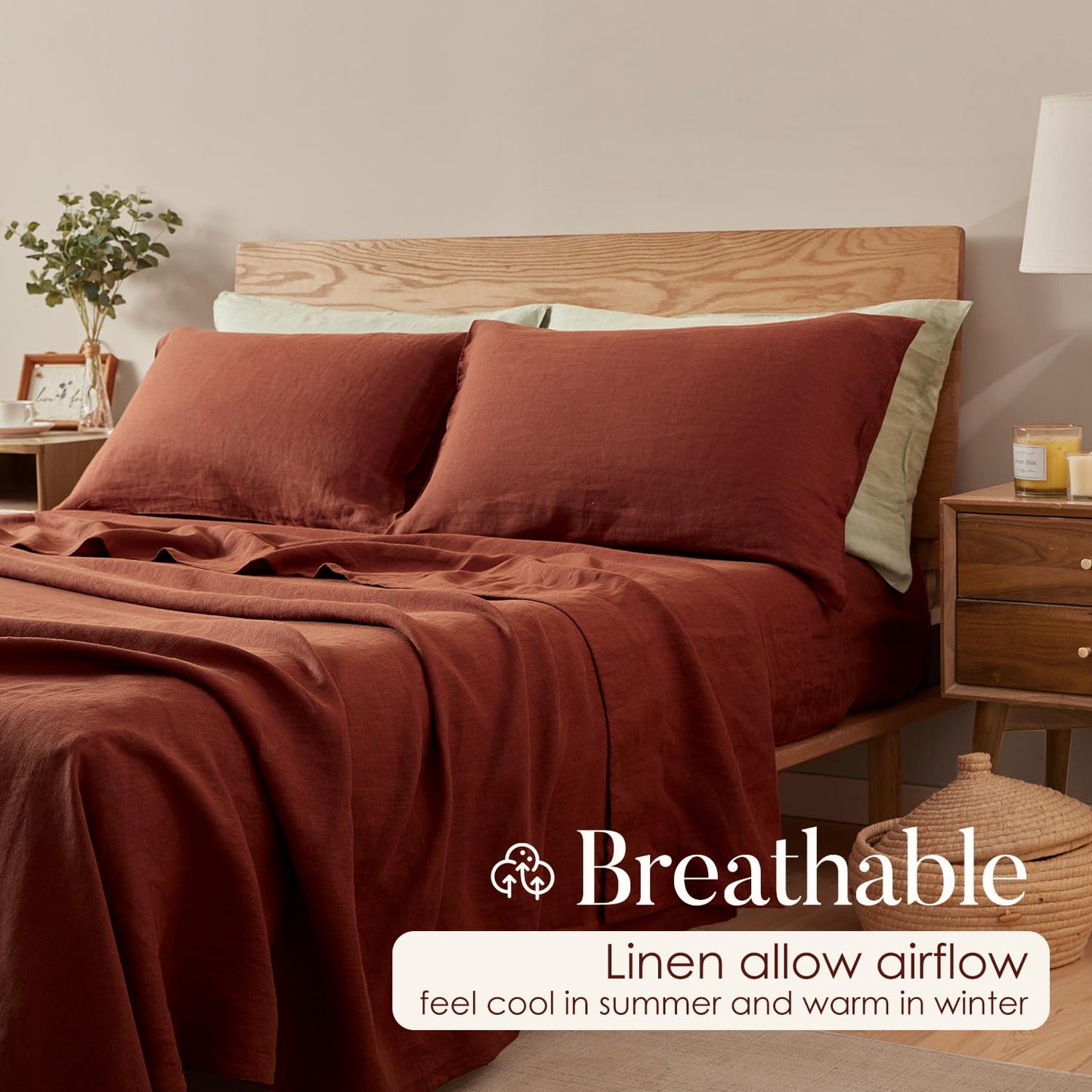 DAPU 100% Pure French Linen Sheets: Natural Normandy Flax Set