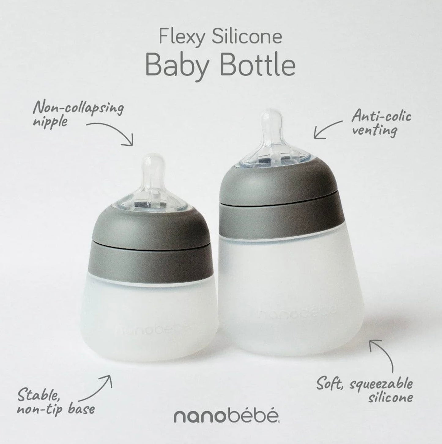 Nanobebe Flexy 9oz Silicone Baby Bottles with Anti-Colic Venting (3-Pack)