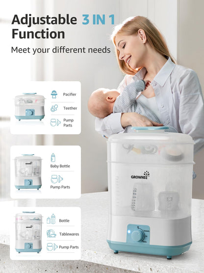 Grownsy 4-in-1 Bottle Sterilizer: Large 8-Bottle Steam Sanitizer