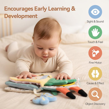 Montessori Soft Baby Book: Sensory Textures & Teether Toy