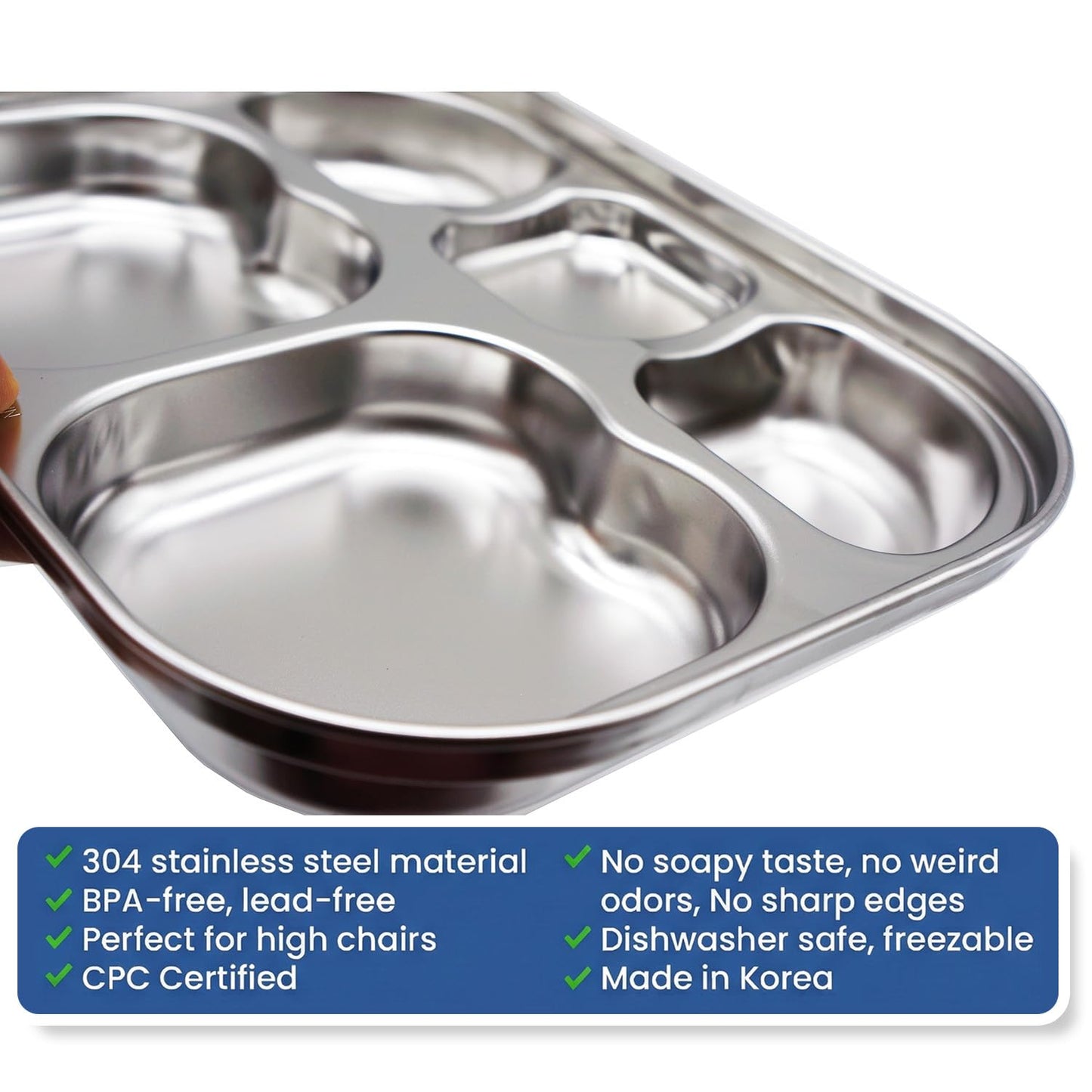 Korean Premium 304 Stainless Steel 5-Compartment Divided Plates (Set of 2)