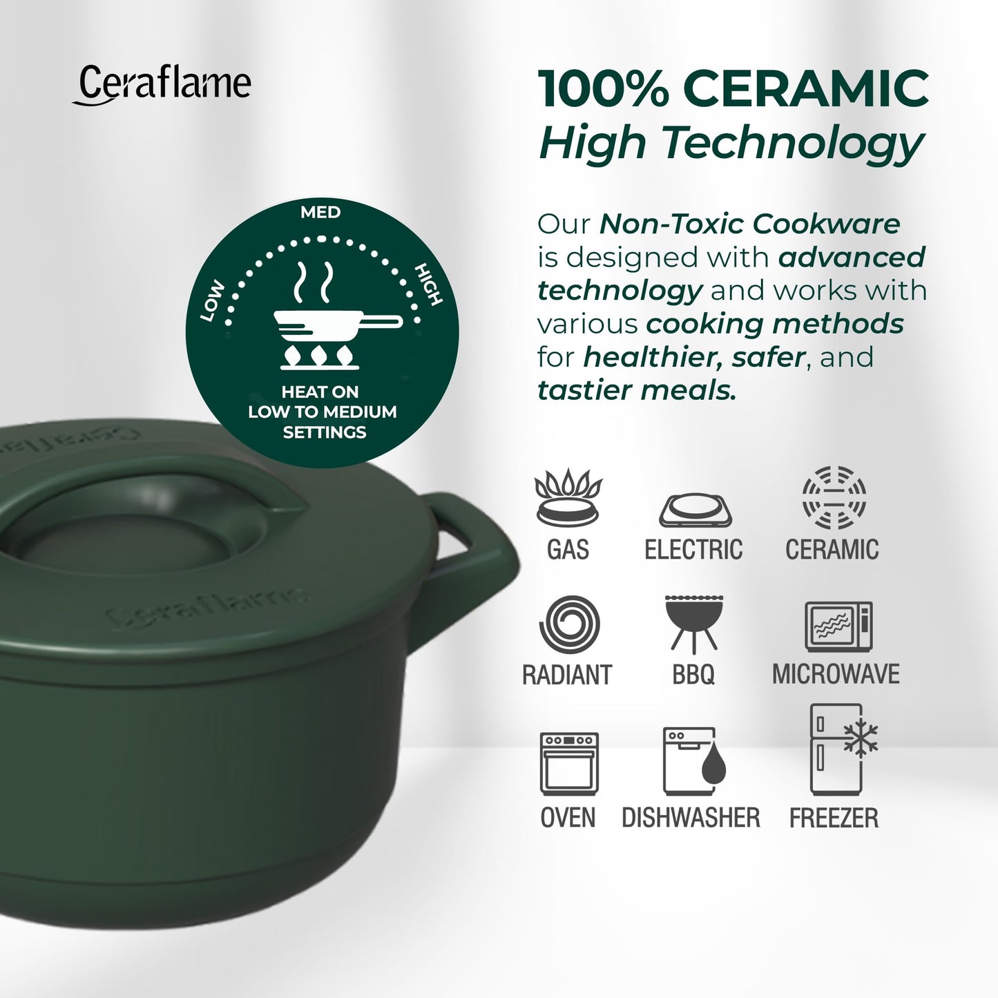 Ceraflame 100% Pure Ceramic Cookware: Thermal Shock Resistant & Toxin-Free, Oven, Microwave and Open-Flame Safe