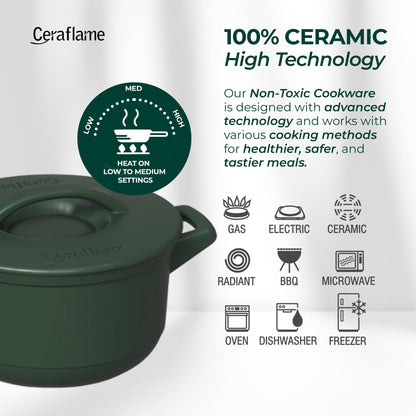 Ceraflame 100% Pure Ceramic Cookware: Thermal Shock Resistant & Toxin-Free, Oven, Microwave and Open-Flame Safe