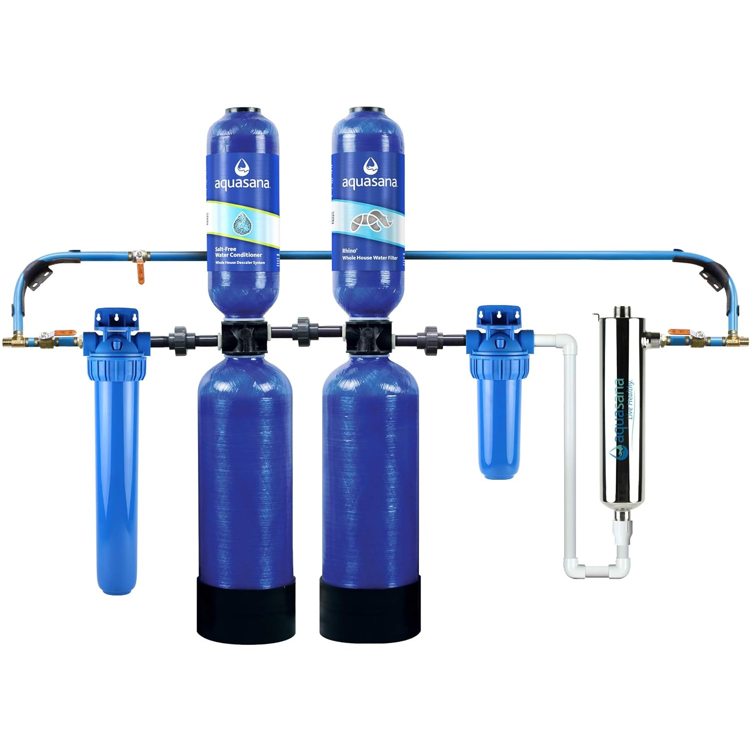 Aquasana water filtration system on a white background. Best PFAS water filter for microplastics removal in USA homes 2026