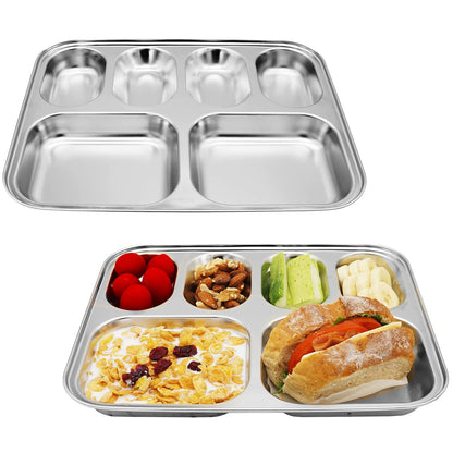Korean Premium 304 Stainless Steel 5-Compartment Divided Plates (Set of 2)