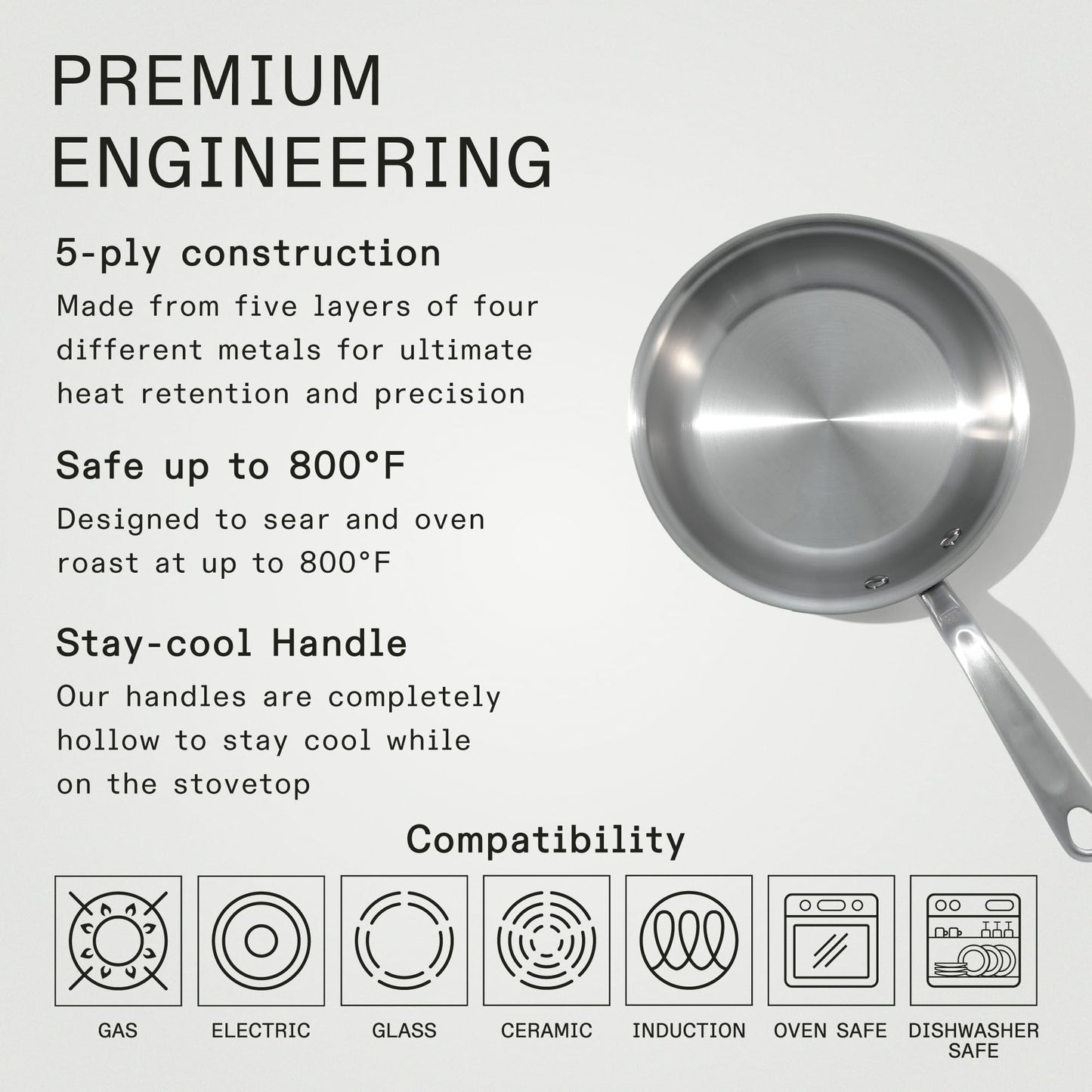 Made In 12-Inch Stainless Clad Frying Pan: Professional 5-Ply Construction, for a Lifetime of Plastic-Free Searing