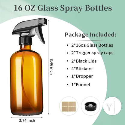 16oz Amber Glass Spray Bottles (2-Pack Set)