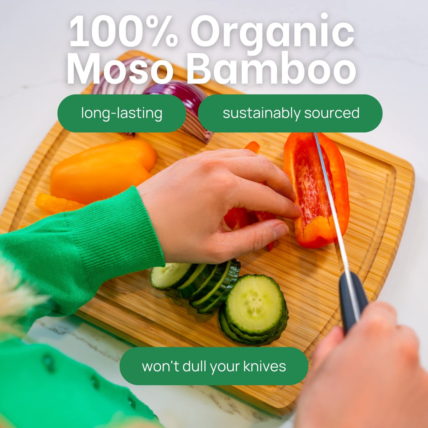 Microplastic-Free & Non-Toxic Greener Chef XL Organic Bamboo Cutting Board