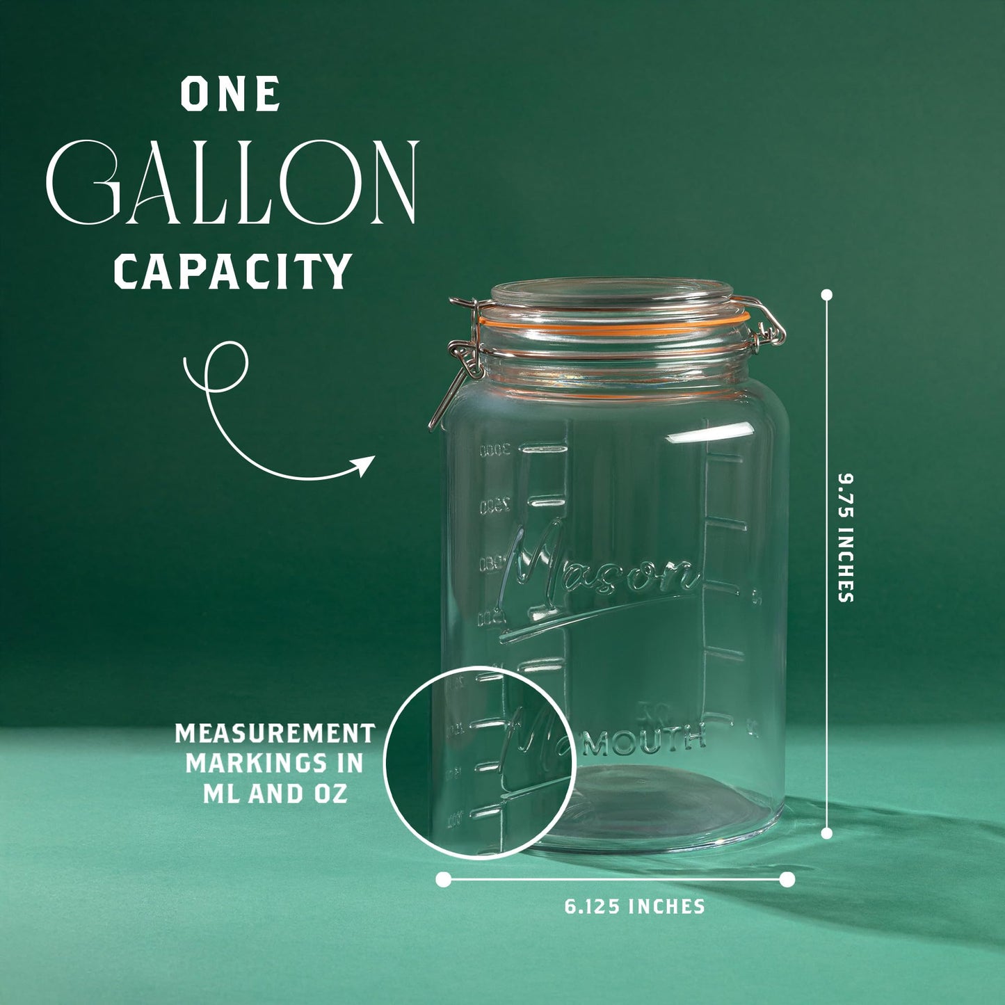 Kitchentoolz 1 Gallon Glass Mason Jar with Glass Lid