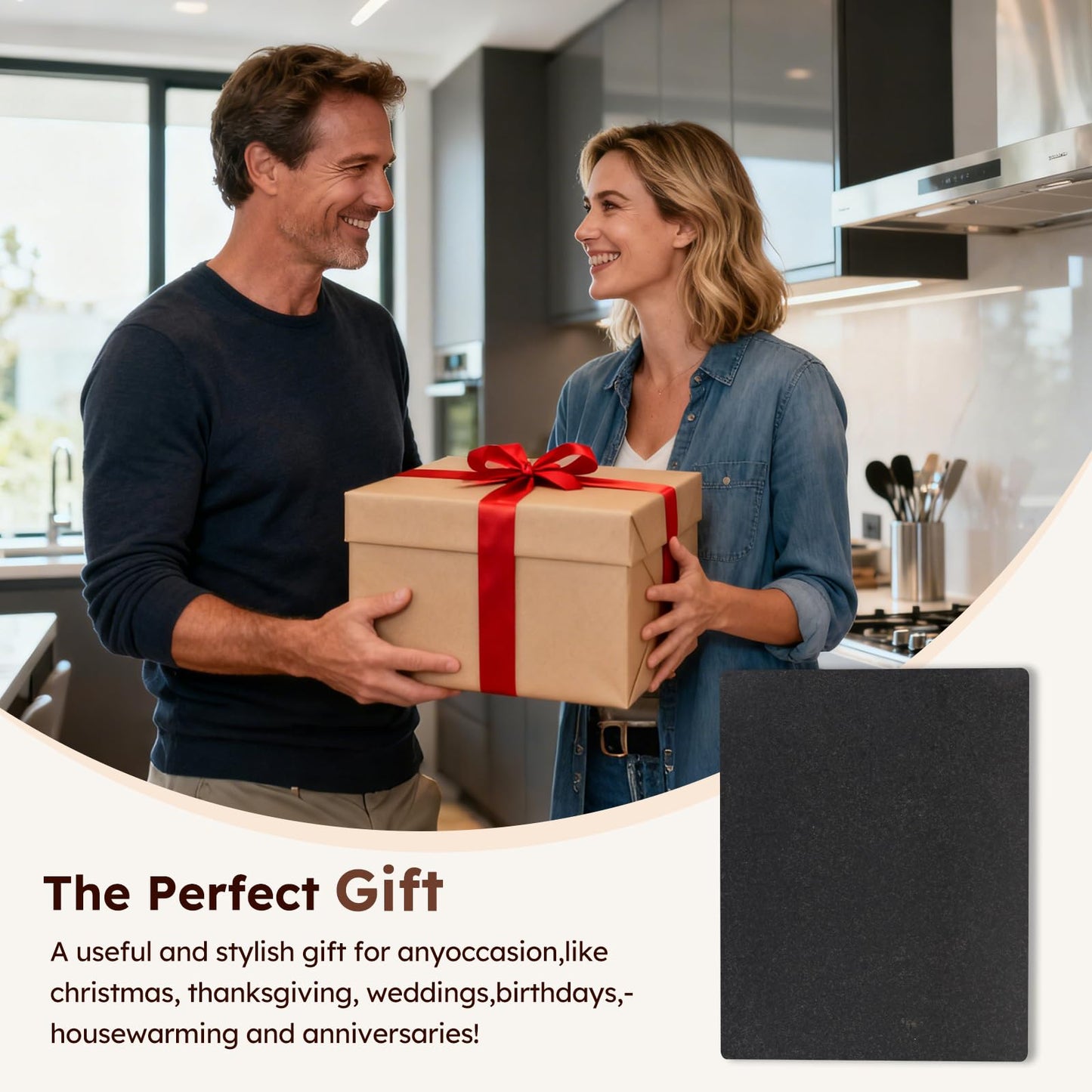 Diflart Natural Granite Cutting Board: Large 16" x 20" Polished Stone Slab.