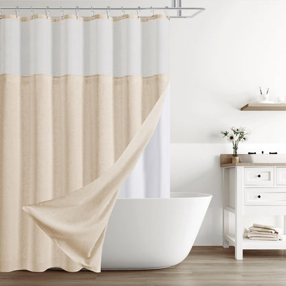 Naturoom Weighted Natural Flax Linen Shower Curtain Set