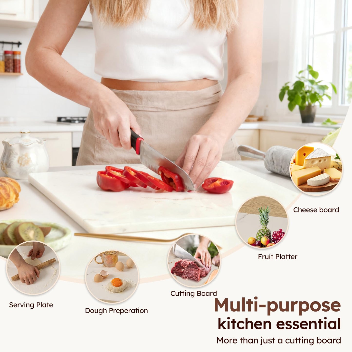 Diflart Natural Granite Cutting Board: Large 16" x 20" Polished Stone Slab.