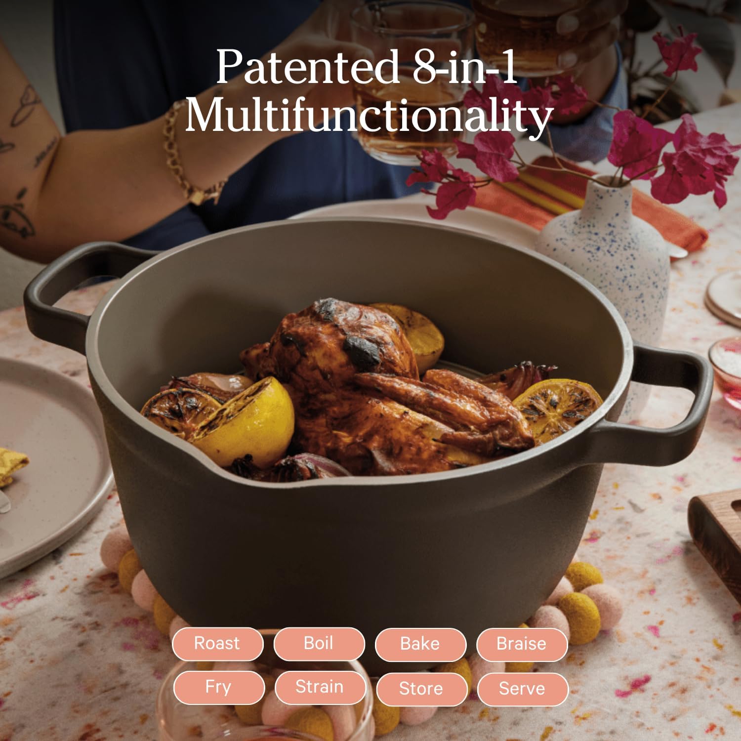 Ceramic nonstick cookware set patented 8-in-1 multifunctionality
