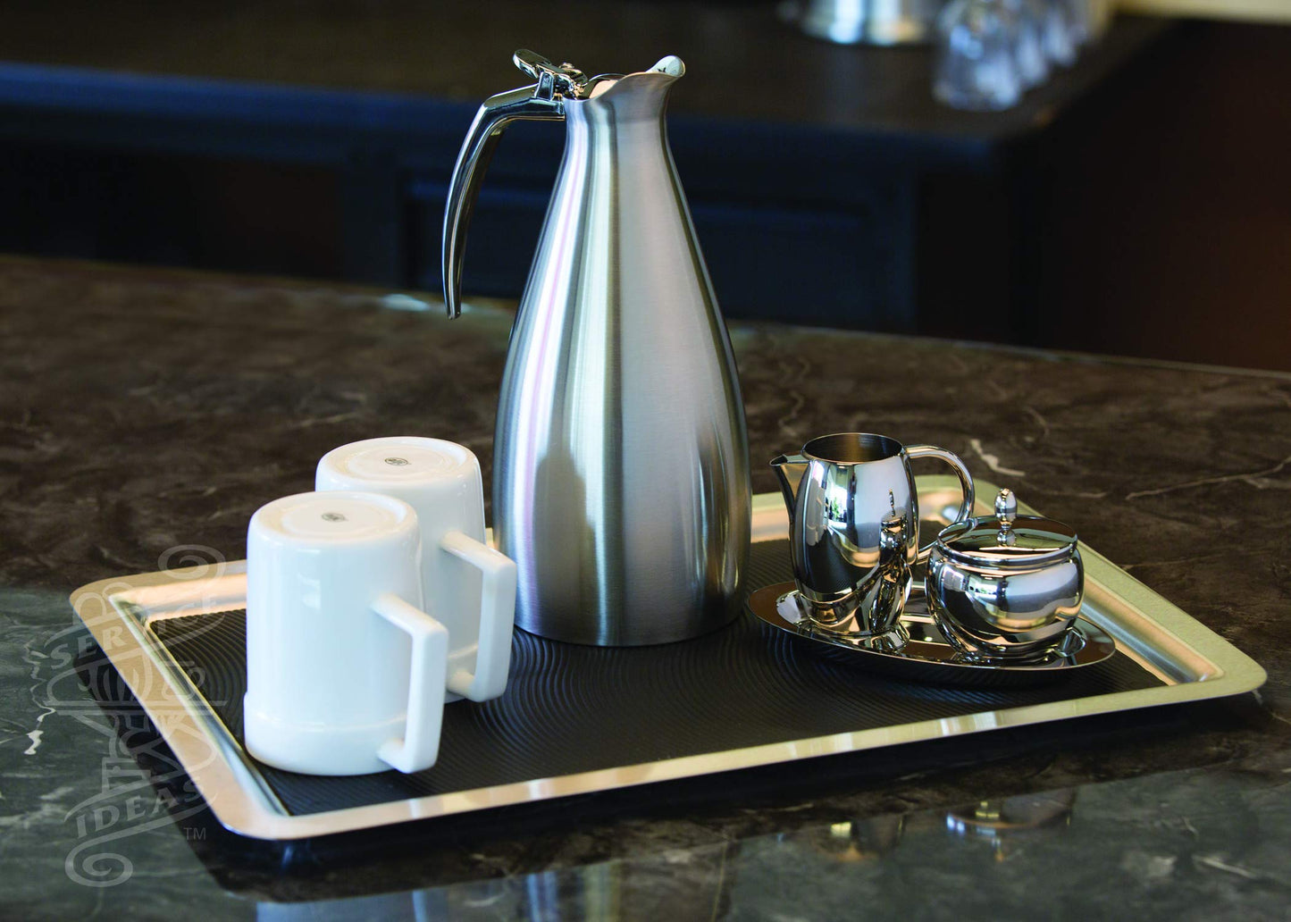 Service Ideas 20" x 14" Non-Slip Stainless Steel Serving Tray