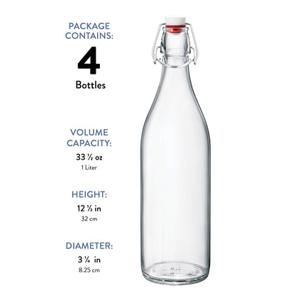 Bormioli Rocco Giara Swing Top Bottles (1 L, 6 Pack) | TRUE Shift Glass Beverage Storage