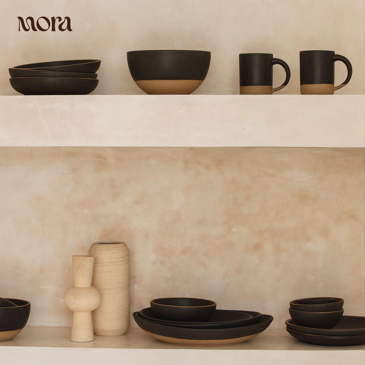 Mora Medium Ceramic Bowls, Set of 4 (28 oz, Oat)