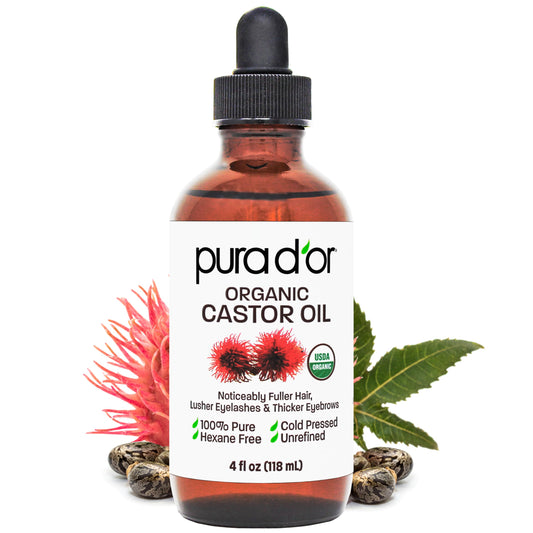 Pura D'or USDA Organic Rosehip Seed Oil 100% Pure, Cold-Pressed on a white background.