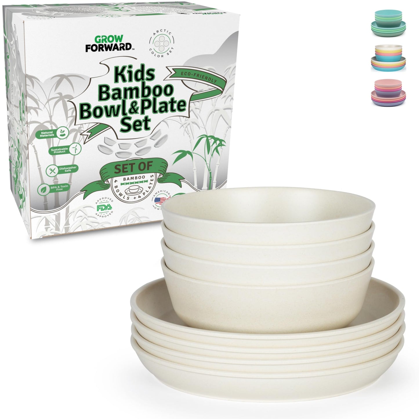 Grow Forward 8-Piece Sustainably Harvested Bamboo Kids Dinnerware Set