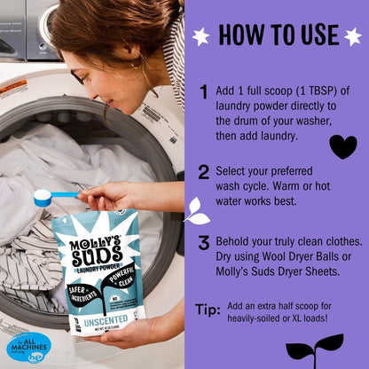 Molly’s Suds Original Laundry Detergent Powder, Chemical-Free Deep Clean for Sensitive Skin