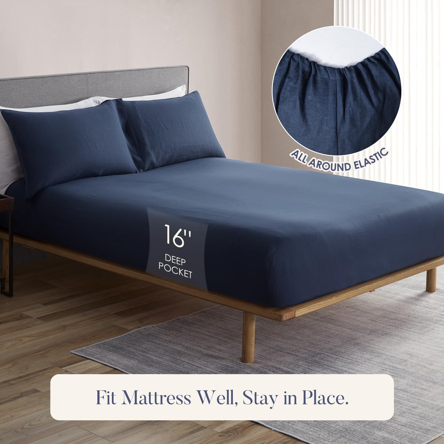 DAPU 100% Pure French Linen Sheets: Natural Normandy Flax Set