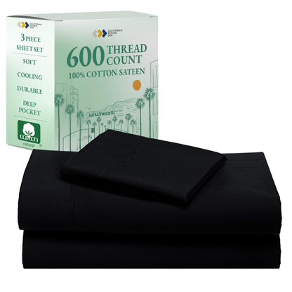 California Design Den 100% Cotton Sateen Sheets: 600 TC Luxury Set