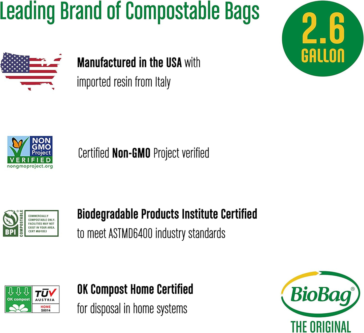 BioBag 2.6 Gallon Compostable Food Scrap Bags: BPI Certified
