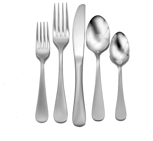 TRUE Shift Satin Annapolis 45‑Piece Flatware Set | Non‑Toxic Stainless, Made in USA