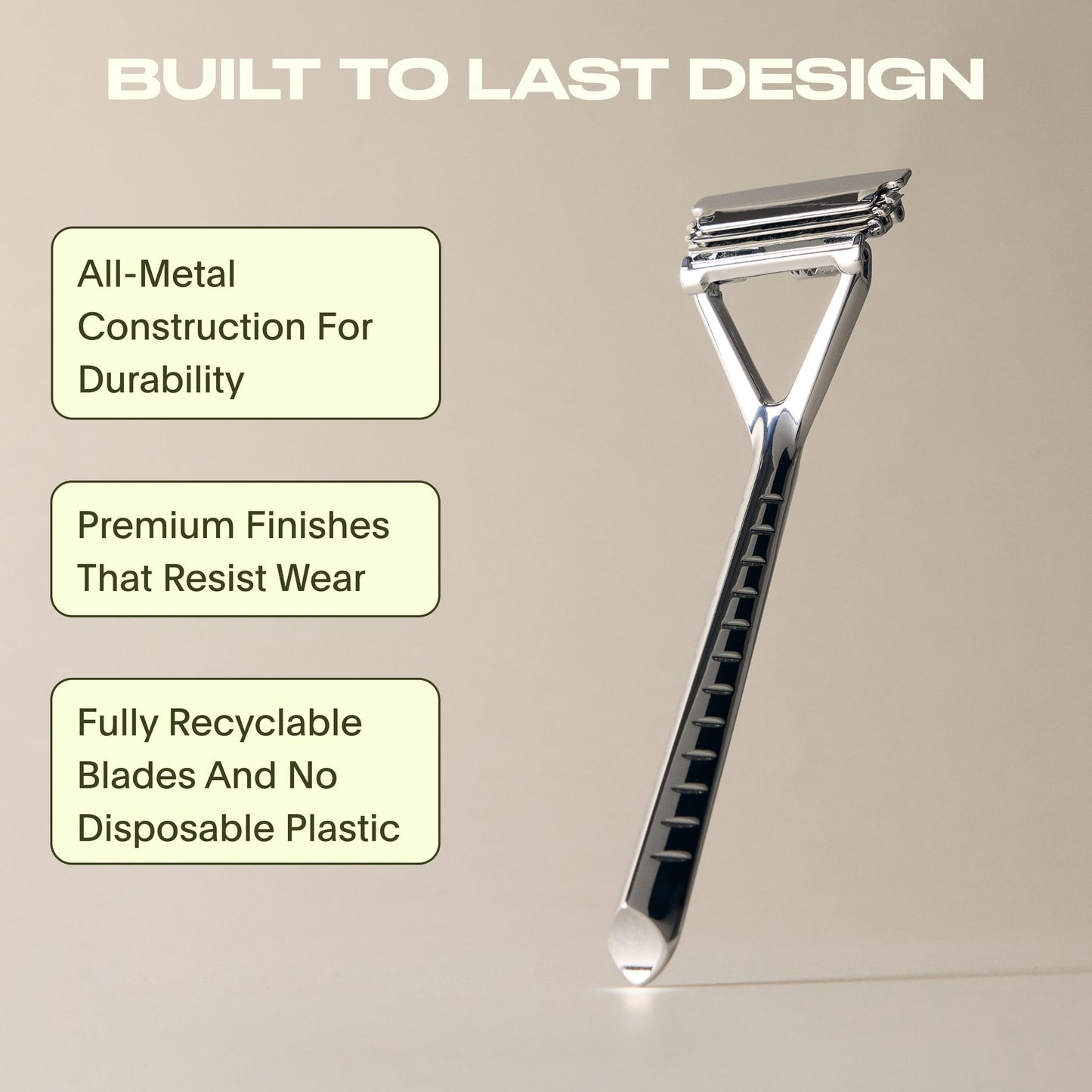 Leaf Shave All-Metal Safety Razor with Flexible Pivoting Head, Plastic-Free Triple-Blade Razor