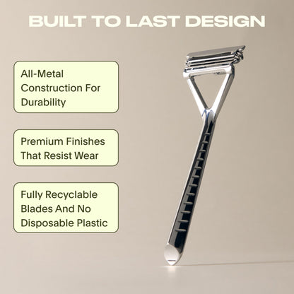 Leaf Shave All-Metal Safety Razor with Flexible Pivoting Head, Plastic-Free Triple-Blade Razor