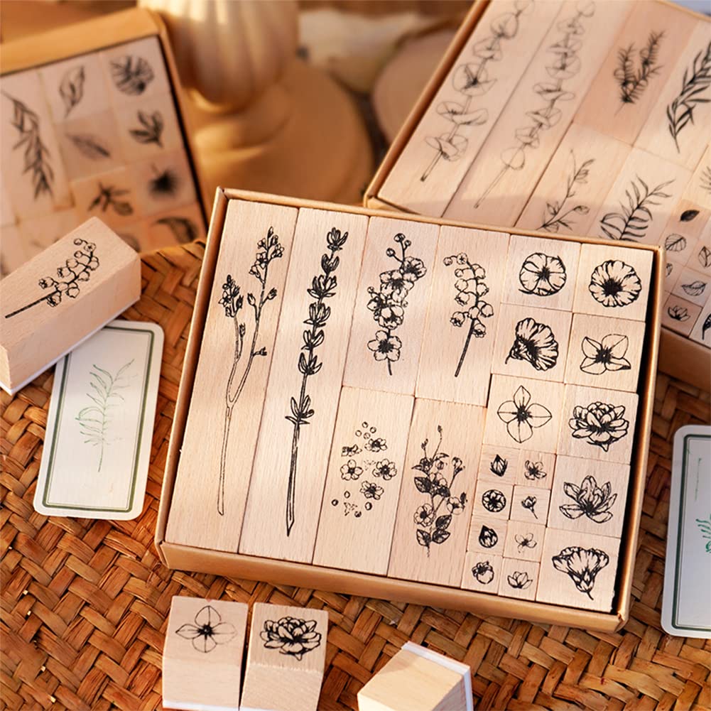 End Plastic Stamps: 22 Pcs Pure Wood Rubber Stamps, Eco-Friendly Set for Journals and Scrapbooking