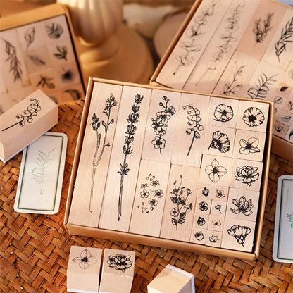 End Plastic Stamps: 22 Pcs Pure Wood Rubber Stamps, Eco-Friendly Set for Journals and Scrapbooking