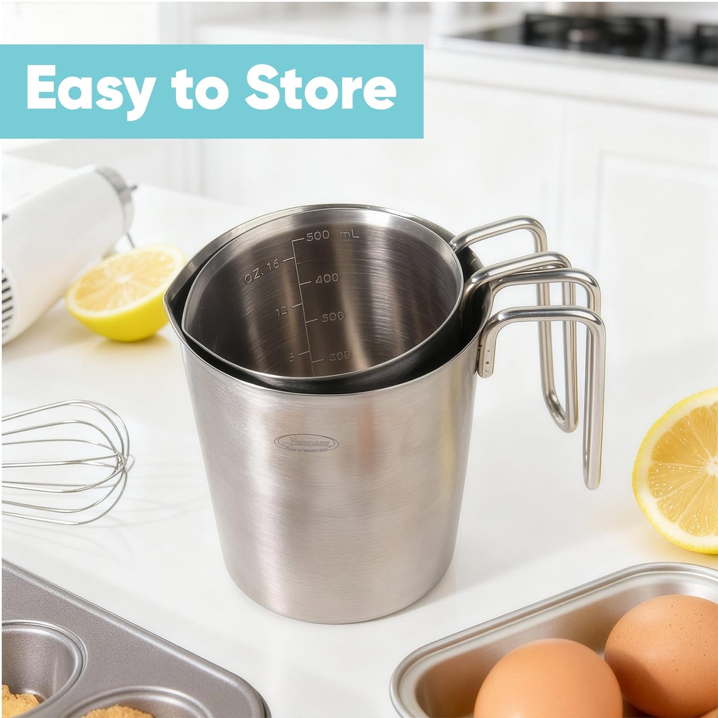Newness Stainless Steel Measuring Cup with Triple Measurement Scales