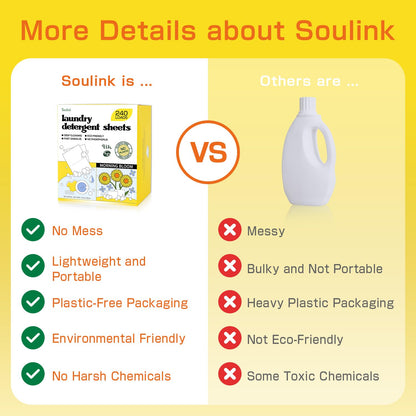 Soulink Laundry Sheets: Plant-Based Unscented 240 Loads