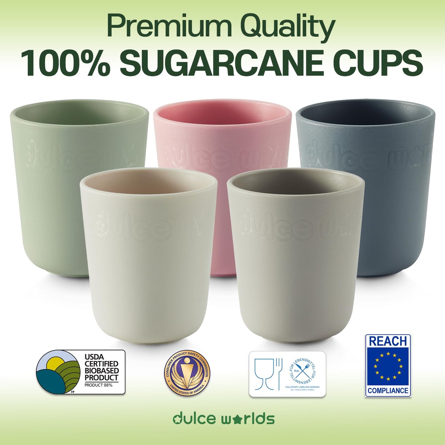 Dulce Worlds 100% Sugarcane Unbreakable Kids Cups (5-Pack)