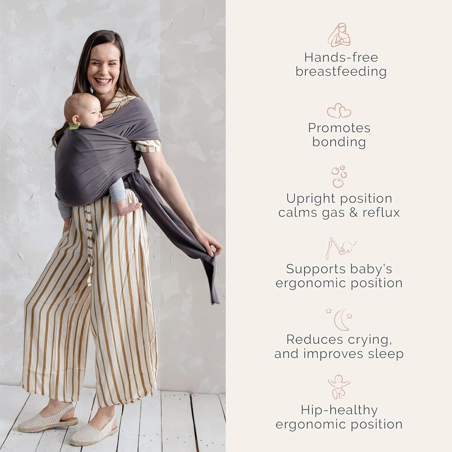 Boba Organic Baby Wrap Carrier: Soft Dark Grey Cotton Sling