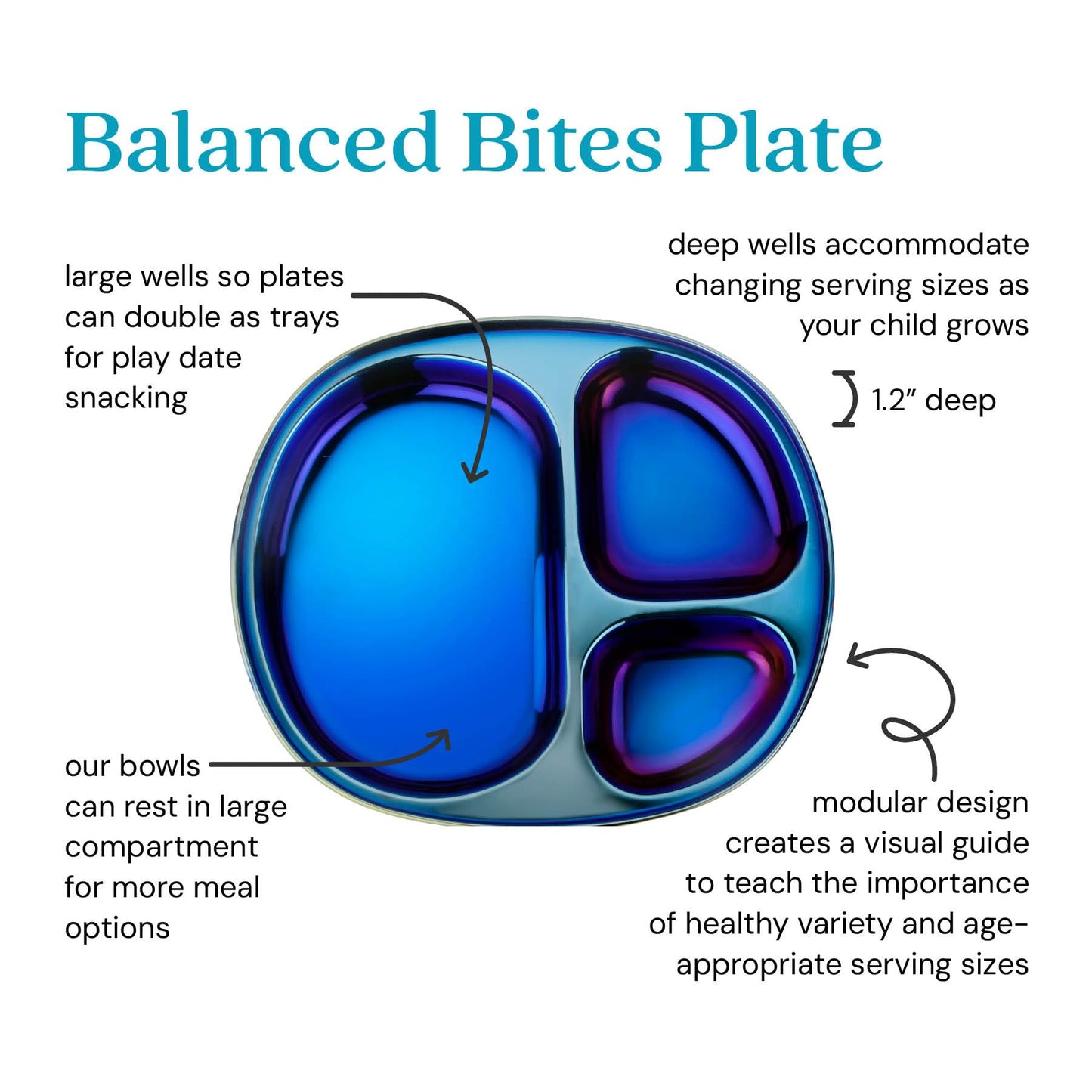 Ahimsa Balanced Bites Pediatrician-Designed Stainless Steel Divided Plate